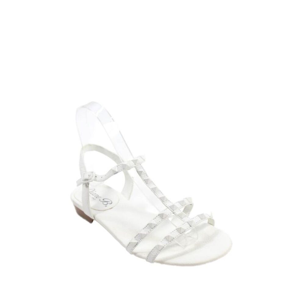 Diane B Womens Leather Studded Ankle Strap Sandals White Size 6.5